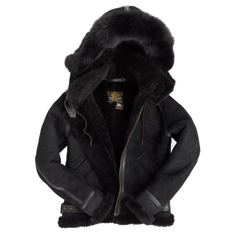 Women's Hooded B-3 Bomber Jacket in Black W72N300B - Cockpit USA Women