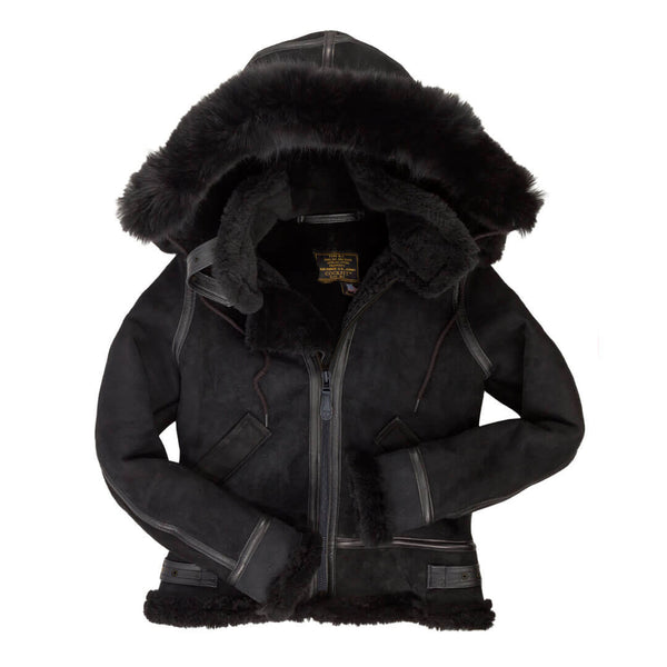 Women's Hooded B-3 Bomber Jacket in Black W72N300B - Cockpit USA Women