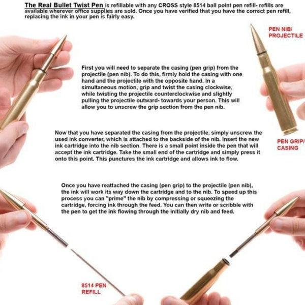 50 Caliber Real Bullet Twist Pen Z99C106 - Cockpit USA Accessories