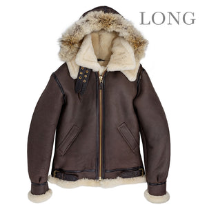 B-3 Hooded Sheepskin Bomber Jacket (Long) Z203615L