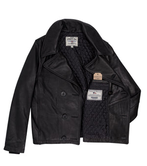 Naval Short Leather Peacoat Z21U025 in Black