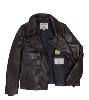 Naval Short Leather Peacoat Z21U025 in Brown