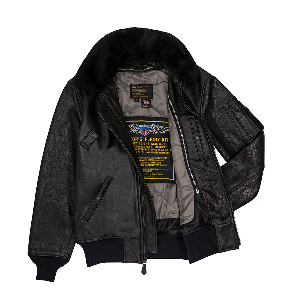 B-15 Leather Flight Jacket Z27H02 in Black