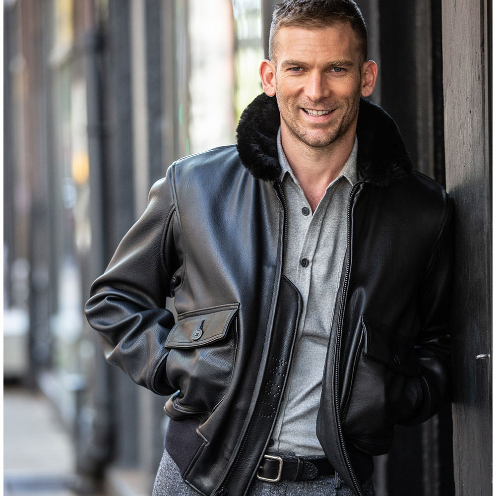 Black Leather G-1 Military Spec Jacket Z21E013
