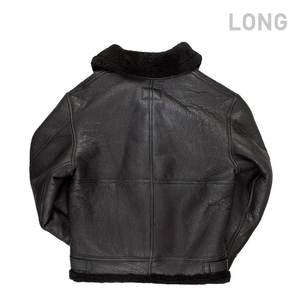 All Black B-3 Hooded Sheepskin Bomber Jacket Long Z203615BL - Cockpit USA Men