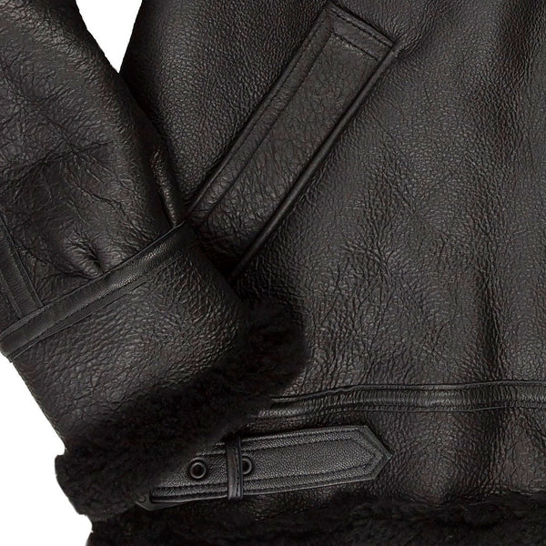 All Black B-3 Hooded Sheepskin Bomber Jacket Z203615B - Cockpit USA Men