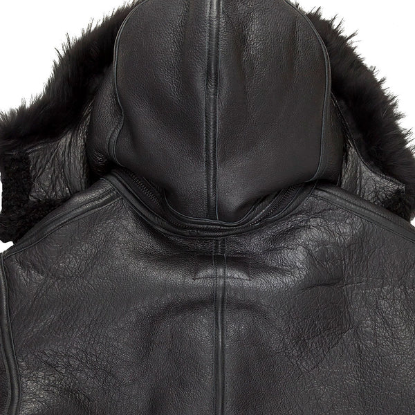 All Black B-3 Hooded Sheepskin Bomber Jacket Z203615B - Cockpit USA Men