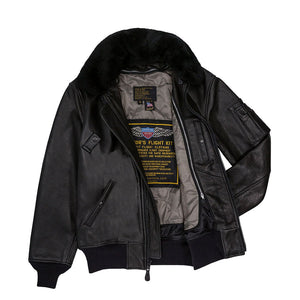 B-15 Leather Flight Jacket Z27H02 in Black - Cockpit USA Men