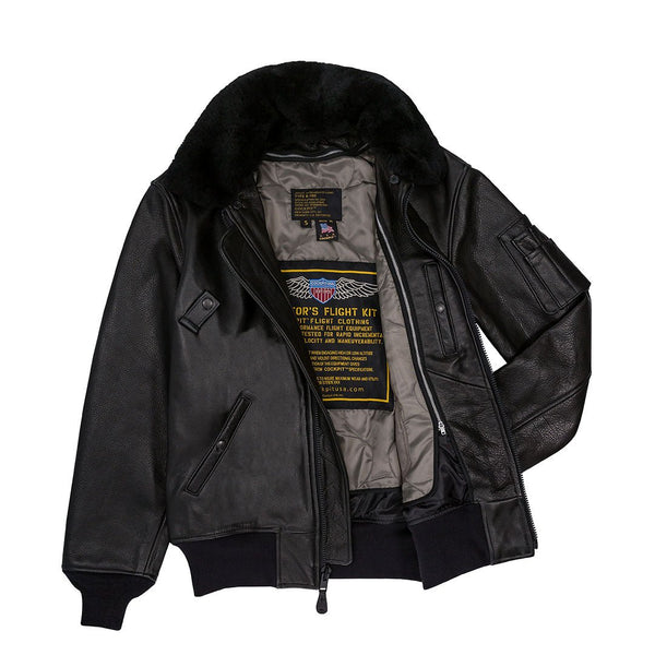 B-15 Leather Flight Jacket Z27H02 in Black - Cockpit USA Men
