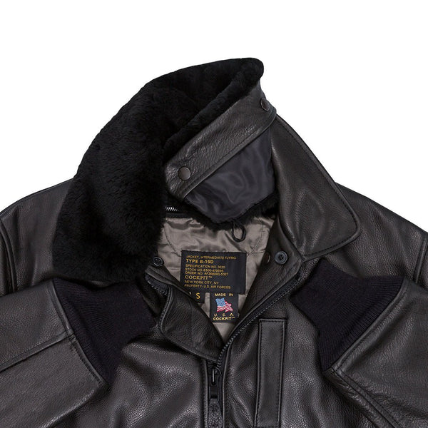 B-15 Leather Flight Jacket Z27H02 in Black - Cockpit USA Men