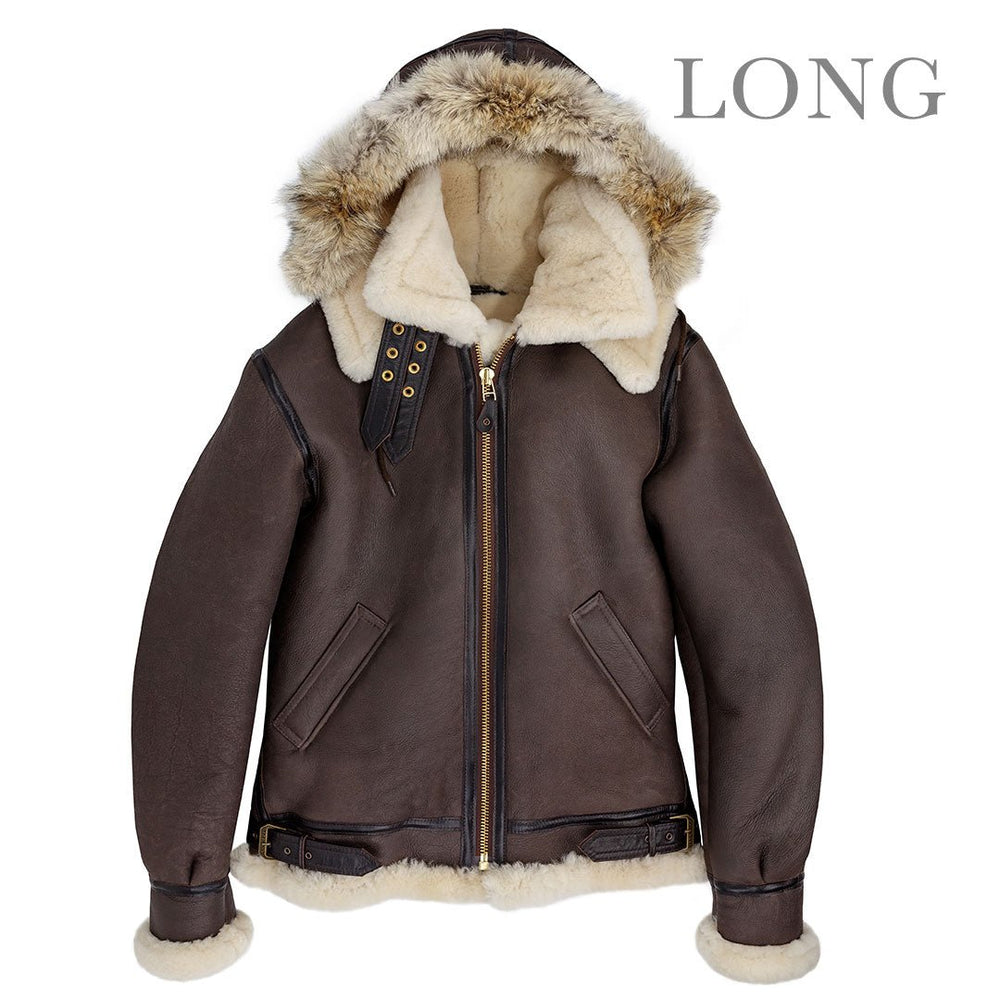 B-3 Hooded Sheepskin Bomber Jacket (Long) Z203615L - Cockpit USA Men