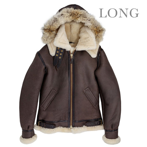 B-3 Hooded Sheepskin Bomber Jacket (Long) Z203615L - Cockpit USA Men