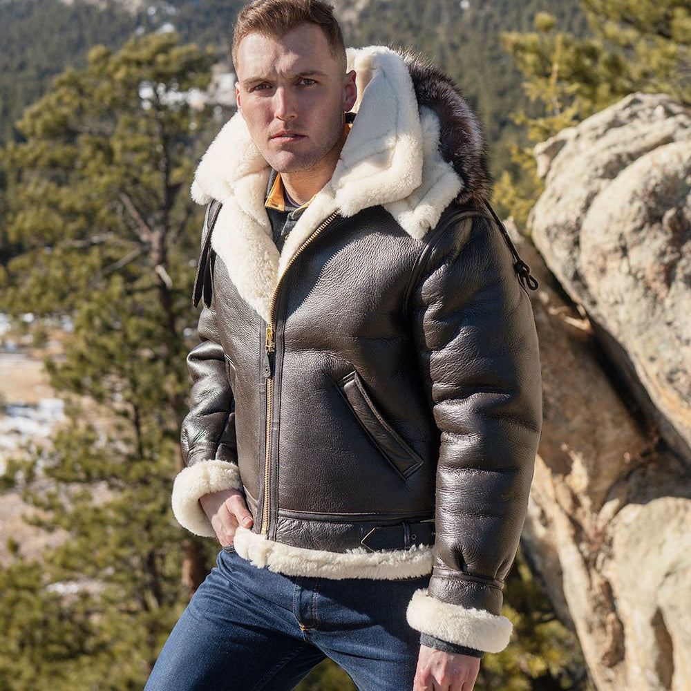 B-3 Hooded Sheepskin Bomber Jacket Z203615 - Cockpit USA Men