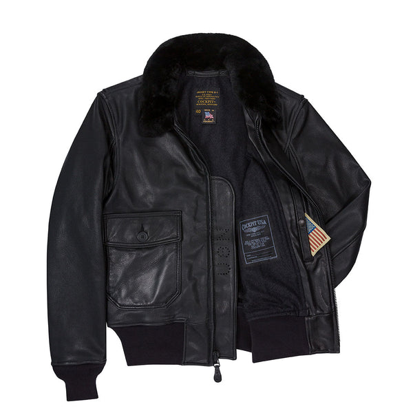 Black Leather G-1 Military Spec Jacket Z21E013 - Cockpit USA Men