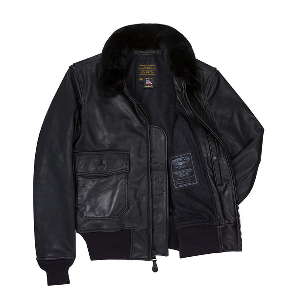 Black Leather G-1 Military Spec Jacket Z21E013 - Cockpit USA Men