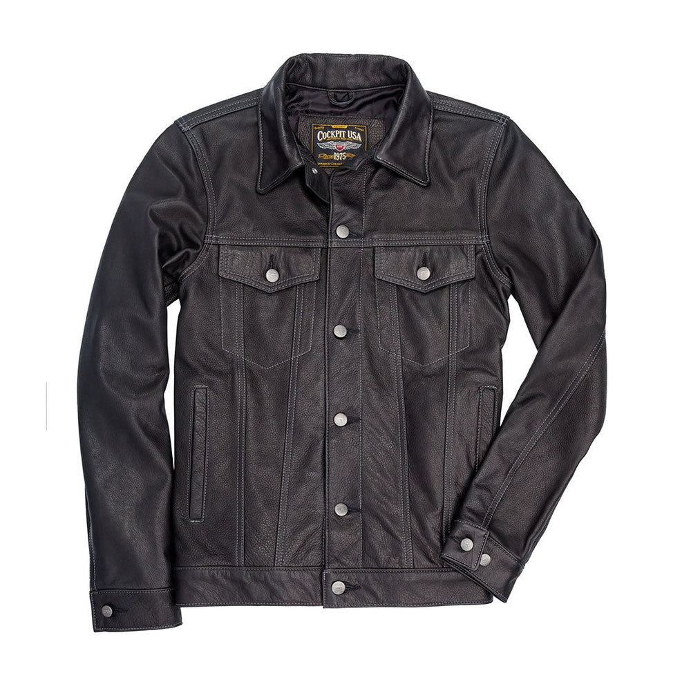 Calfskin Leather Jean Jacket Z21X003 in Black - Cockpit USA Men