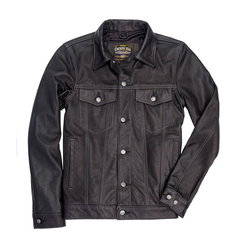 Calfskin Leather Jean Jacket Z21X003 in Black - Cockpit USA Men