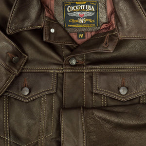 Calfskin Leather Jean Jacket Z21X003 in Brown - Cockpit USA Men