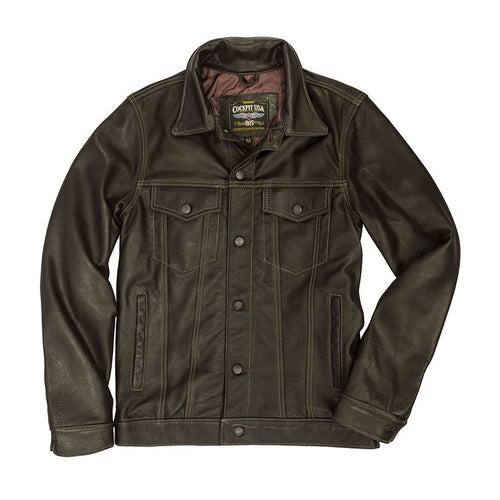 Calfskin Leather Jean Jacket Z21X003 in Brown - Cockpit USA Men