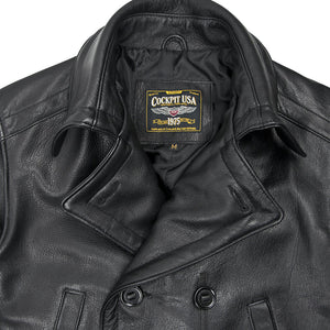 Vintage Leather Naval Officers Coat in Black