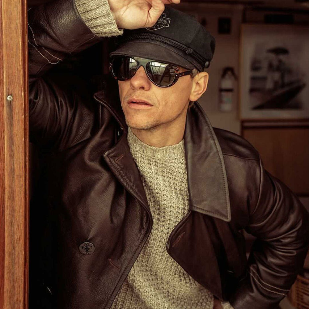 Leather Pea Coat Z21V030 - Cockpit USA Men