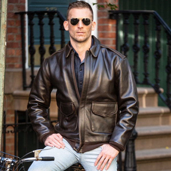 Men's Antique Lambskin Leather Jacket Z2567MM in Brown - Cockpit USA Men
