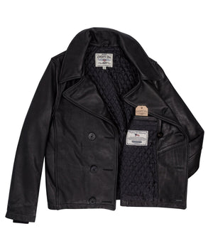 Naval Short Leather Peacoat Z21U025 in Black - Cockpit USA Men