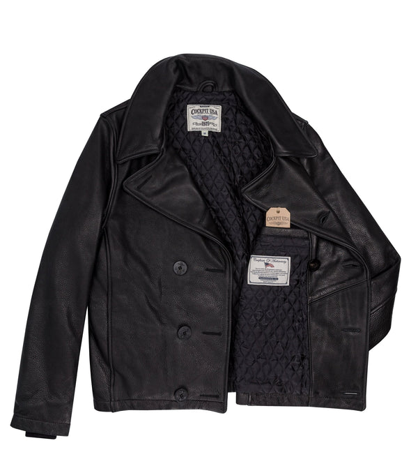 Naval Short Leather Peacoat Z21U025 in Black - Cockpit USA Men