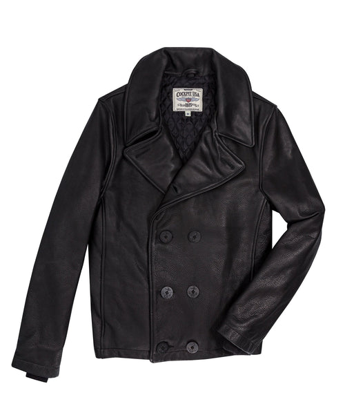 Naval Short Leather Peacoat Z21U025 in Black - Cockpit USA Men