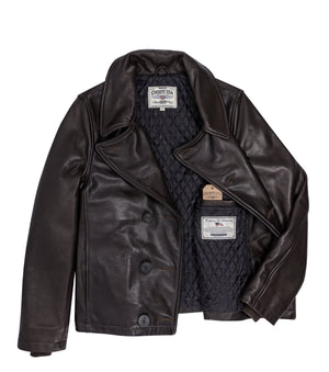 Naval Short Leather Peacoat Z21U025 in Brown - Cockpit USA Men