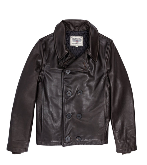 Naval Short Leather Peacoat Z21U025 in Brown - Cockpit USA Men