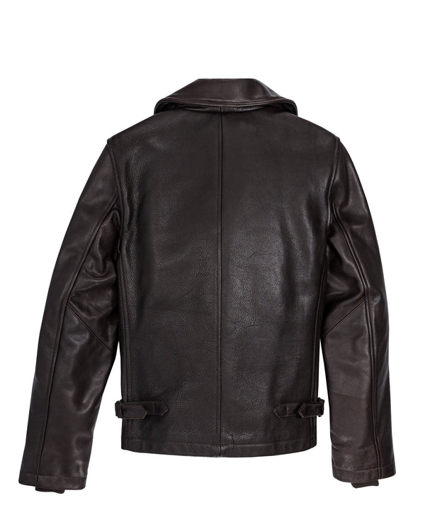 Naval Short Leather Peacoat Z21U025 in Brown - Cockpit USA Men