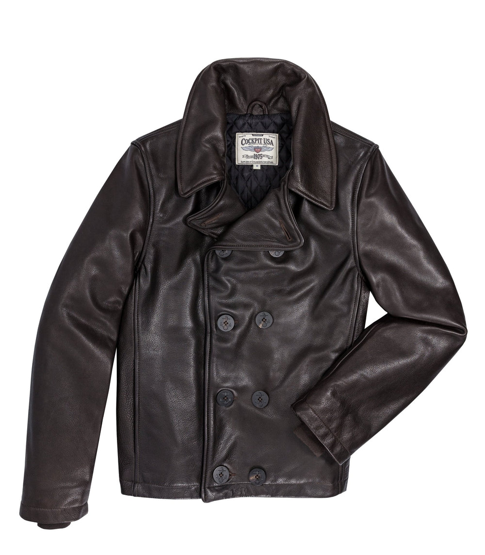Naval Short Leather Peacoat Z21U025 in Brown - Cockpit USA Men