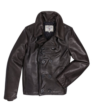 Naval Short Leather Peacoat Z21U025 in Brown - Cockpit USA Men