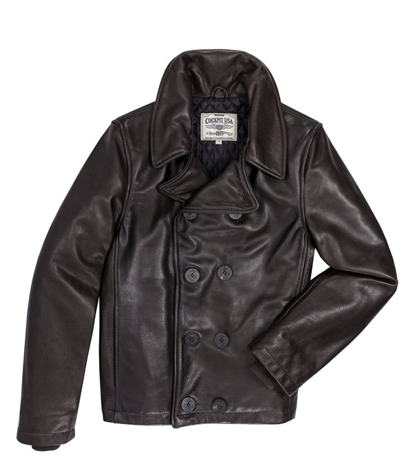 Naval Short Leather Peacoat Z21U025 in Brown - Cockpit USA Men