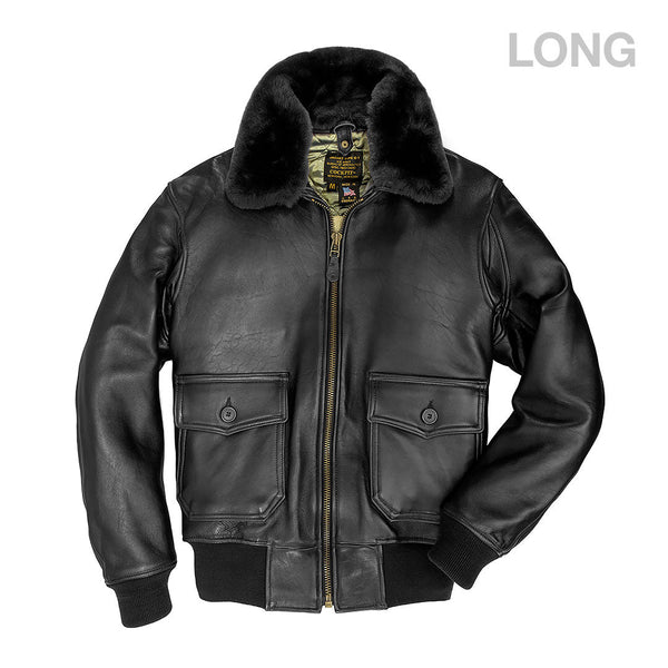 U.S. Navy Lambskin G-1 Flight Jacket (Long) Z201035ML in Black - Cockpit USA Men