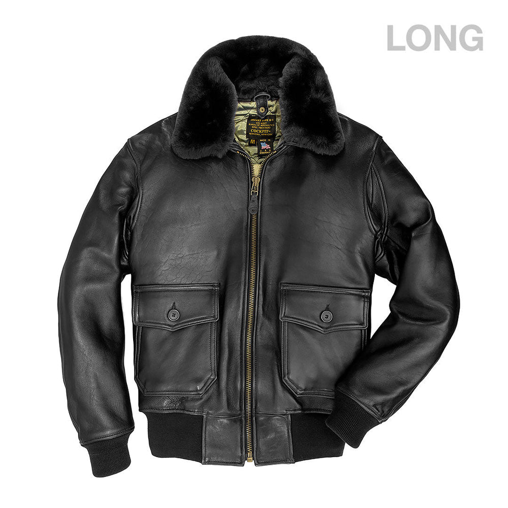 U.S. Navy Lambskin G-1 Flight Jacket (Long) Z201035ML in Black - Cockpit USA Men