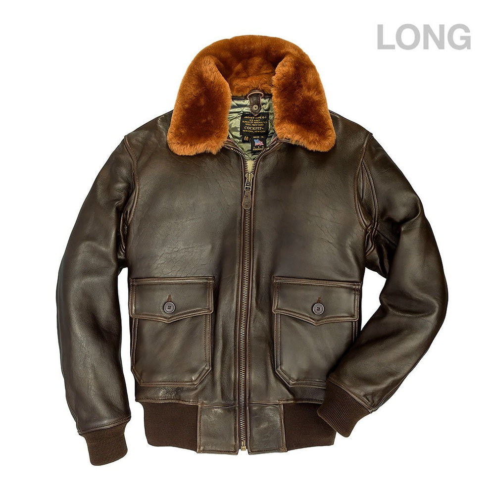 U.S. Navy Lambskin G-1 Flight Jacket (Long) Z201035ML in Brown - Cockpit USA Men