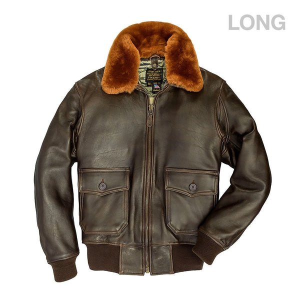 U.S. Navy Lambskin G-1 Flight Jacket (Long) Z201035ML in Brown - Cockpit USA Men
