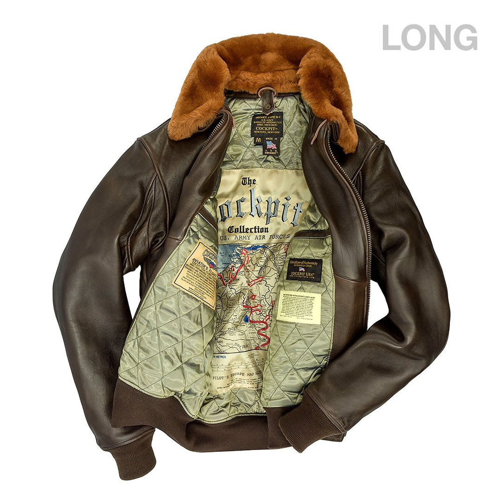 U.S. Navy Lambskin G-1 Flight Jacket (Long) Z201035ML in Brown - Cockpit USA Men