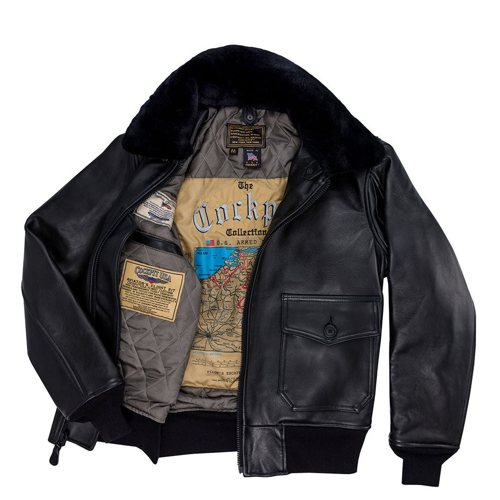 U.S. Navy Lambskin G-1 Flight Jacket Z201035M in Black - Cockpit USA Men