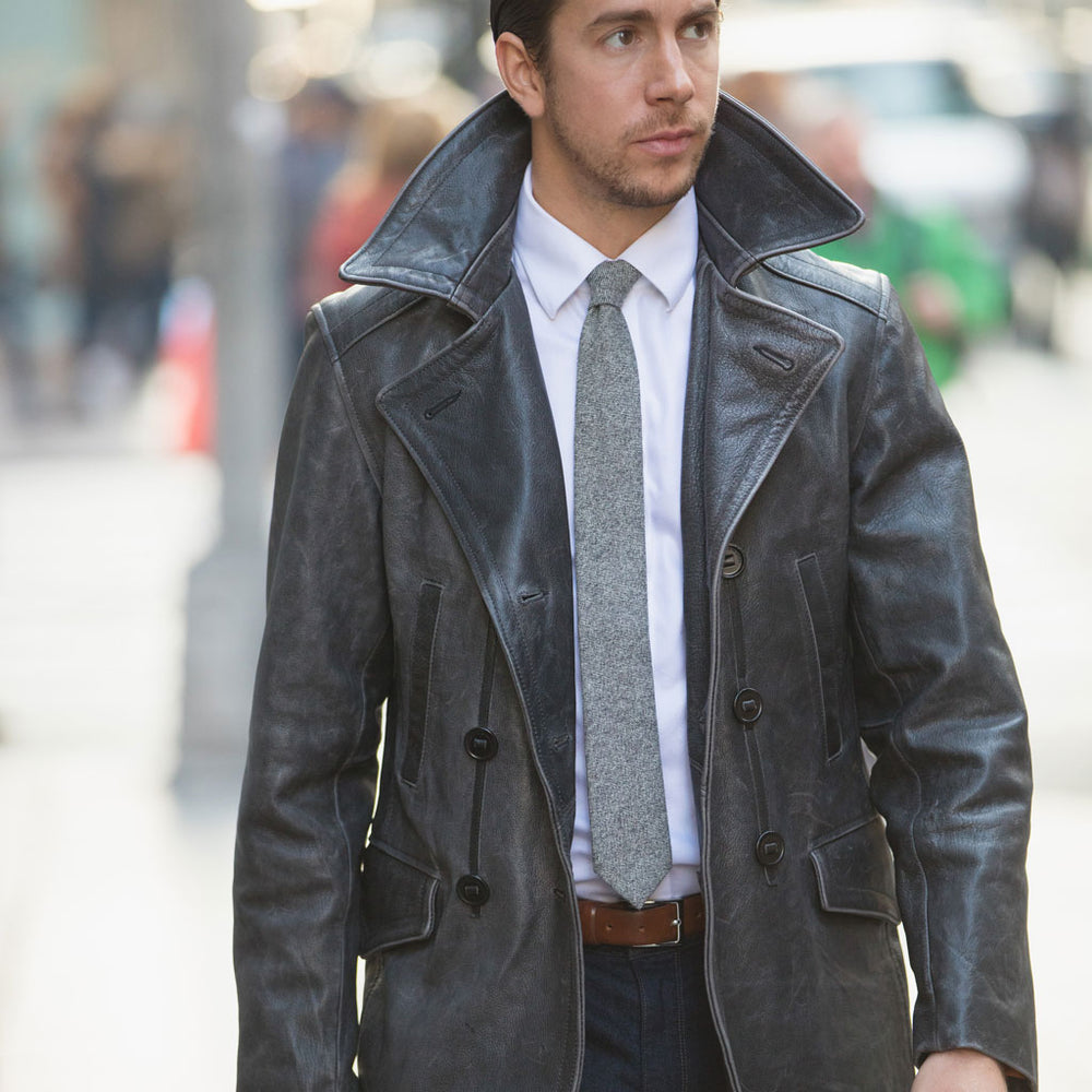 Vintage Leather Naval Officers Coat on model
