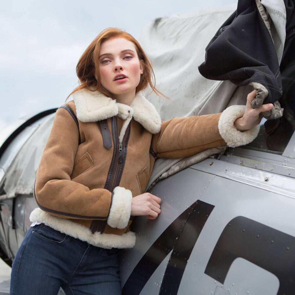 Women's Hooded B-3 Bomber Jacket in Tan W72N300 - Cockpit USA Women